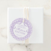 Paarse Gingham Coquette Strik Doop Cirkel Bedankjes Labels (In situ)