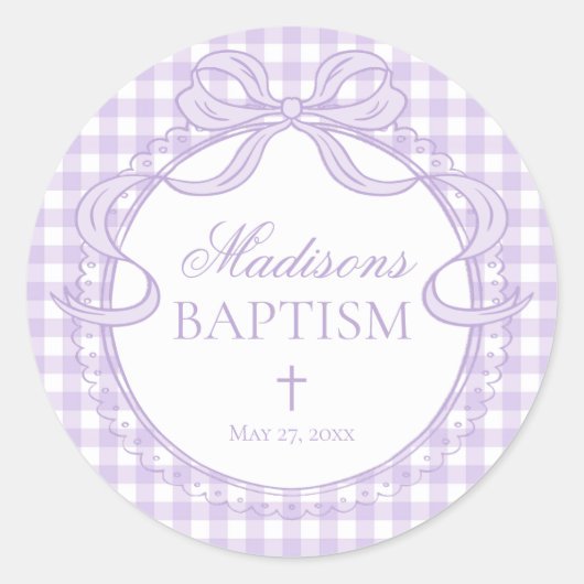 Paarse Gingham Coquette Strik Doop Envelope Zegel (Voorkant)