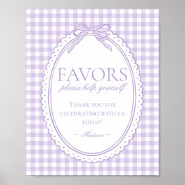 Paarse Gingham Coquette Strik Favorieten Bord Poster