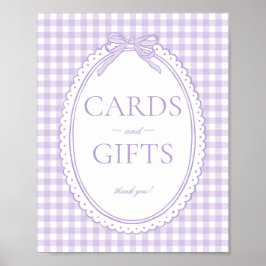 Paarse Gingham Coquette Strik Kaart & Cadeaus Bord Poster