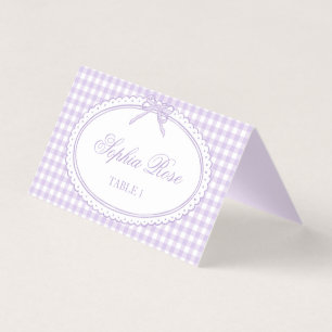Paarse Gingham Coquette Strik Plaatskaart Tafel De Kaart