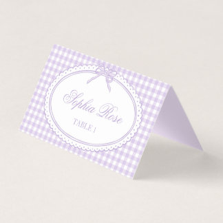 Paarse Gingham Coquette Strik Plaatskaart Tafel De Kaart