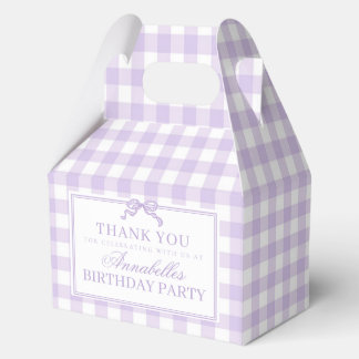 Paarse Gingham Coquette Strik Verjaardag Gevel Fav Bedankdoosjes