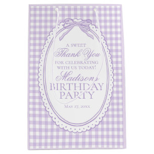 Paarse Gingham Coquette Strik Verjaardagsfeest Fav Medium Cadeauzakje