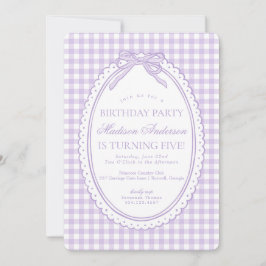 Paarse Gingham Coquette Strik Verjaardagsfeestje Kaart