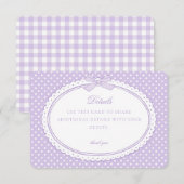 Paarse Gingham Coquette Strikdetails Kaart (Voorkant / Achterkant)