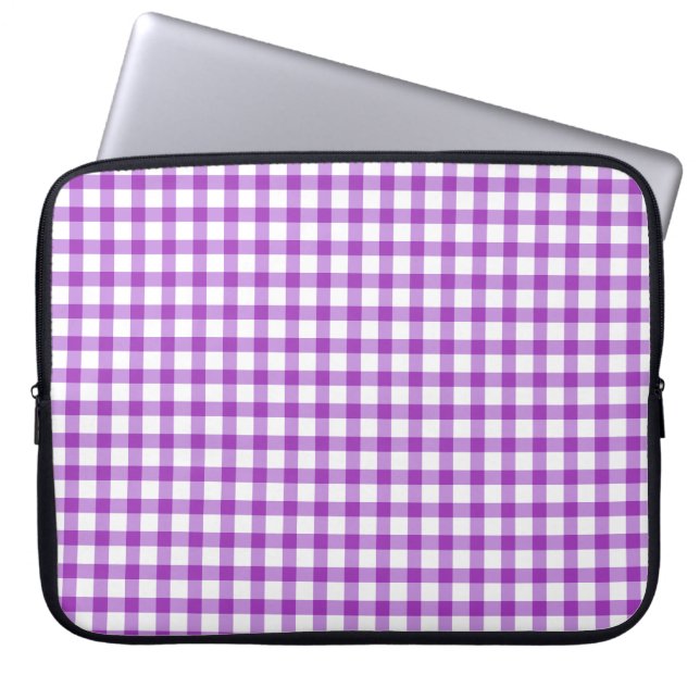 Paarse Gingham Country Chic Laptop Sleeve (Voorkant)