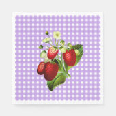 Paarse Gingham en aardbeien Lunch Paper Napkin Servet (Voorkant)