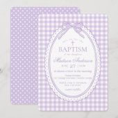 Paarse Gingham Flirterige Strik Doop Kaart (Voorkant / Achterkant)