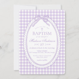 Paarse Gingham Flirterige Strik Doop Kaart