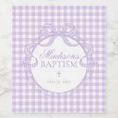 Paarse Gingham Flirterige Strik Doop Wijn Etiket (Enkel label)