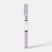 Paarse Gingham Geruite Bloem Initialen iPhone 15 Case (Linkerkant)