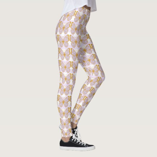 Paarse Gingham Gold Butterfly Designer Leggings (Rechts)