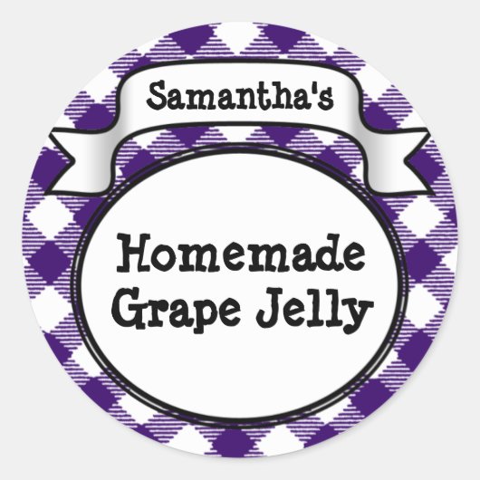 Paarse Gingham Grape Jelly Jam Jar/Lid Label (Voorkant)