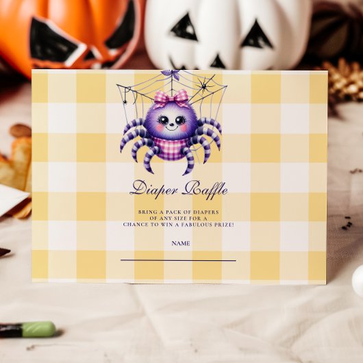 Paarse Gingham Halloween Diapper Raffle Informatiekaartje