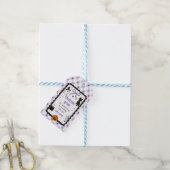 Paarse Gingham Halloween Verjaardagsfeest Cadeaulabel (Met Touw)