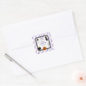 Paarse Gingham Halloween Verjaardagsfeest Vierkante Sticker (Envelop)