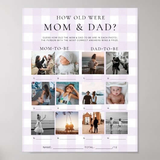 Paarse Gingham Hoe Oud Waren Moeder en Vader Foto  Poster (Voorkant)