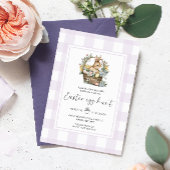 Paarse gingham konijntje paaseierjacht kaart