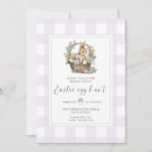 Paarse gingham konijntje paaseierjacht kaart (Voorkant)