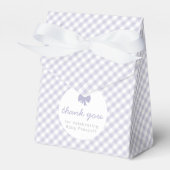Paarse gingham meisje baby shower boog gunst doos bedankdoosjes (Voorkant Zijde)