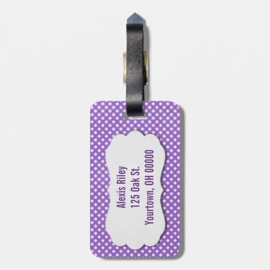 paarse gingham met afgeschuind label bagagelabel (Achterkant verticaal)