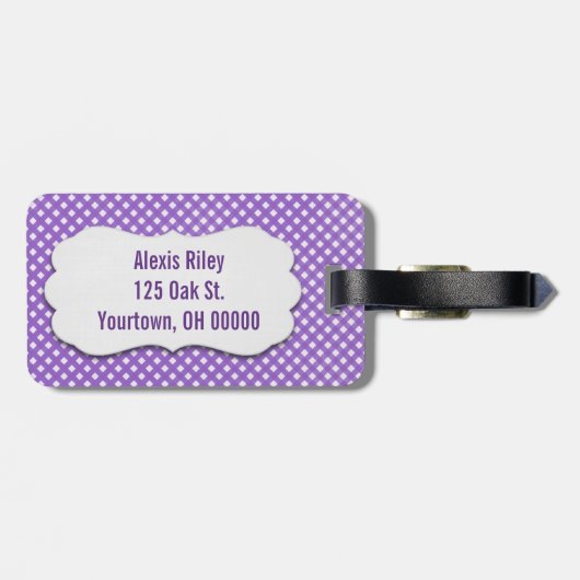 paarse gingham met afgeschuind label bagagelabel (Achterkant horizontaal)