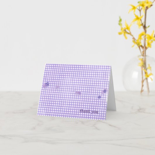paarse gingham met bloemen bedankt kaart (Gele Bloem)