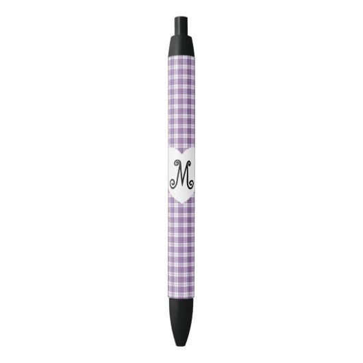 Paarse Gingham met een hart Zwarte Inkt Pen (Voorkant Verticaal)