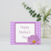 Paarse Gingham-Moederdag Briefkaart (Staand voorkant)