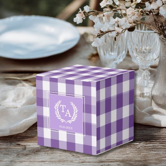 Paarse Gingham Monogram Crest Bedankdoosjes