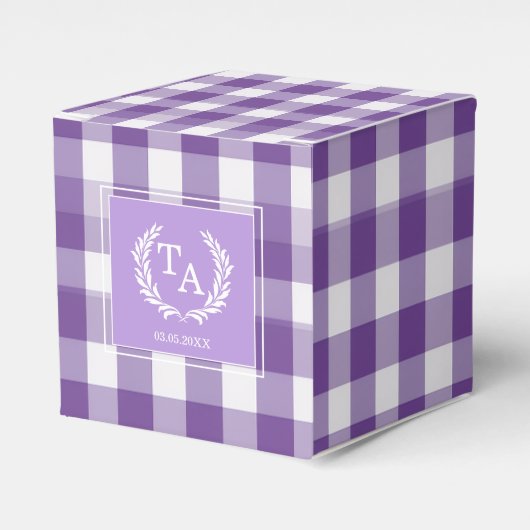 Paarse Gingham Monogram Crest Bedankdoosjes (Voorkant Zijde)
