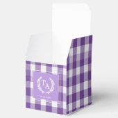 Paarse Gingham Monogram Crest Bedankdoosjes (Geopend)
