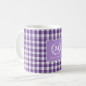 Paarse Gingham Monogram Crest Custom Koffiemok (Voorkant links)