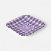 Paarse Gingham Monogram Crest Custom Papieren Bordje (Gebogen)