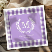 Paarse Gingham Monogram Crest Custom Servet