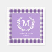 Paarse Gingham Monogram Crest Custom Servet (Voorkant)
