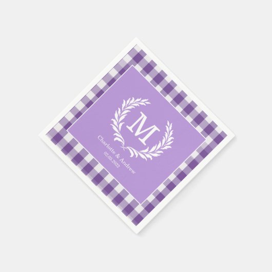 Paarse Gingham Monogram Crest Custom Servet (Hoek)