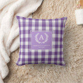 Paarse Gingham Monogram Crest Kussen (Deken)