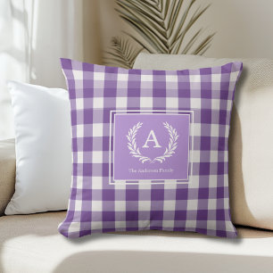 Paarse Gingham Monogram Crest Kussen