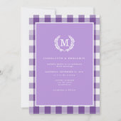 Paarse Gingham Monogram Crest QR-code Kaart (Voorkant)