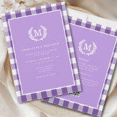 Paarse Gingham Monogram Crest QR-code Kaart