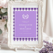 Paarse Gingham Monogram Crest Wedding Welkom Poster