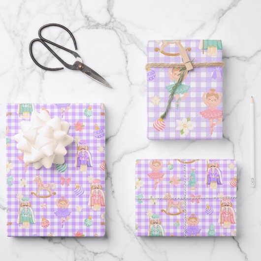 Paarse Gingham Notenkraker Verjaardag Inpakpapier Vel (Voorkant)