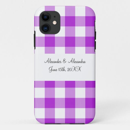Paarse gingham patroon bruiloft gunsten Case-Mate iPhone case (Achterkant)