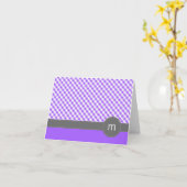 Paarse Gingham Patroon Gevouwen Nota Kaarten (Gele Bloem)