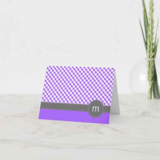 Paarse Gingham Patroon Gevouwen Nota Kaarten (Voorkant)