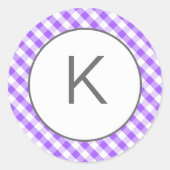Paarse Gingham-patroonmonogram Stickers (Voorkant)