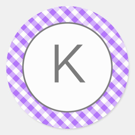 Paarse Gingham-patroonmonogram Stickers (Voorkant)
