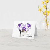 Paarse Gingham Pawprint Heart voor verlies van kat Kaart (Gele Bloem)